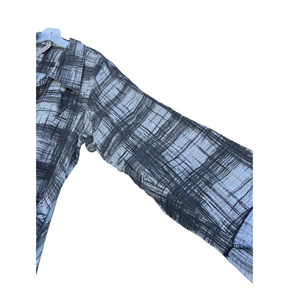 Cynthia Ashby Women's L Large gray plaid Linen longsleeve button up dress - Picture 6 of 13